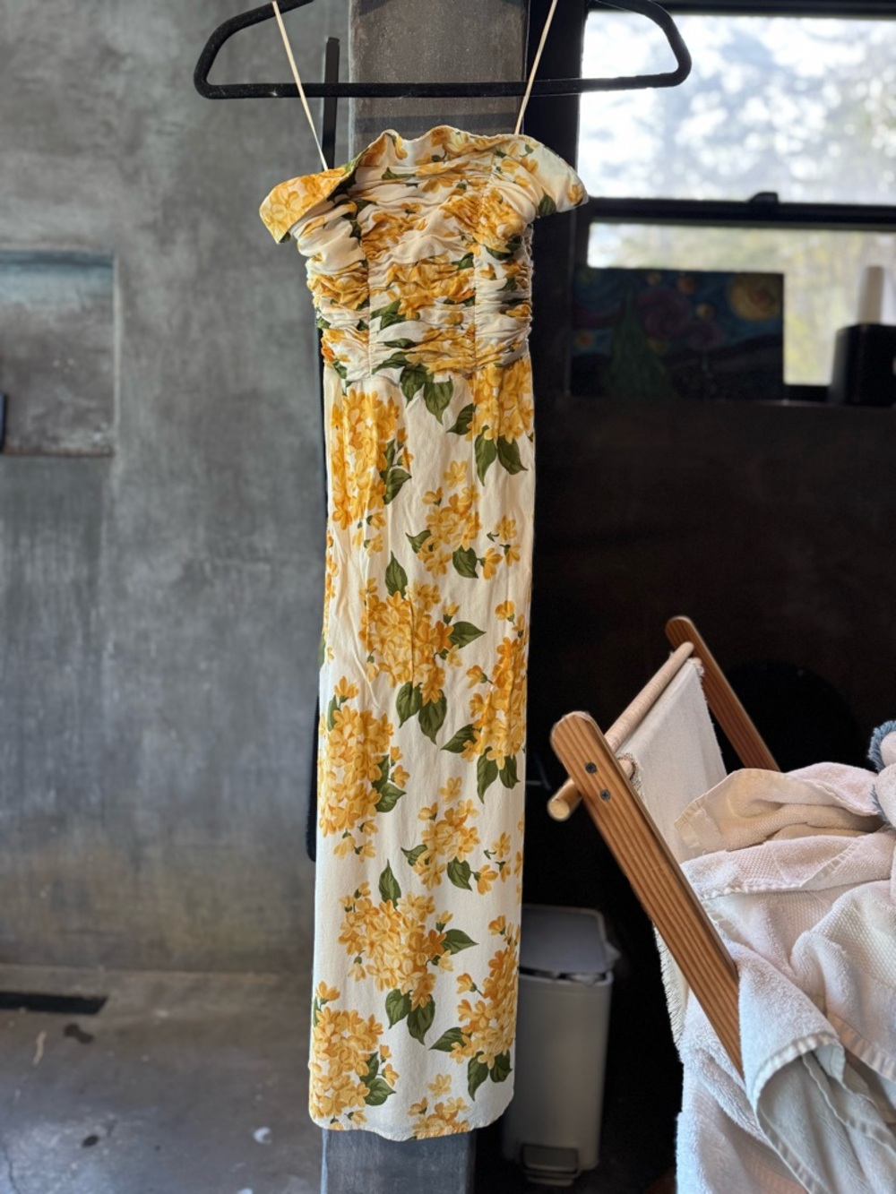 Reformation Cream Sundress with Yellow Floral Print